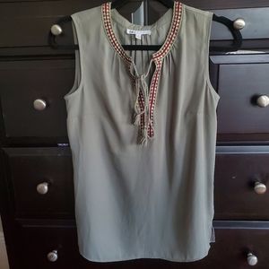 Sage green sleeveless embroidered tank blouse